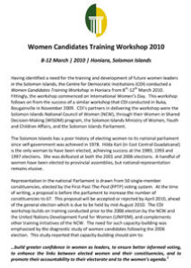 Report: Solomon Islands Women Candidates Training Workshop 2010