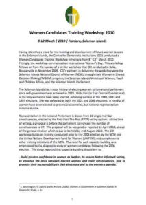 Report: Solomon Islands Women Candidates Training Workshop 2010